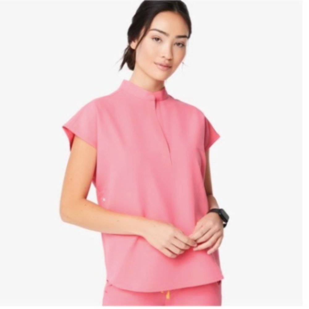 Figs Neon Pink Rafaela - Mandarin Collar Scrub Top